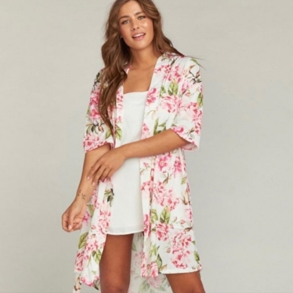 Show Me Your MuMu Pink Floral Kimono One Size - Picture 2 of 9